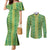 Hawaii Lei with Tribal Quilt Motif Couples Matching Mermaid Dress and Long Sleeve Button Shirt