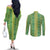 Hawaii Lei with Tribal Quilt Motif Couples Matching Off The Shoulder Long Sleeve Dress and Long Sleeve Button Shirt