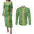 Hawaii Lei with Tribal Quilt Motif Couples Matching Puletasi and Long Sleeve Button Shirt