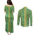Hawaii Lei with Tribal Quilt Motif Couples Matching Puletasi and Long Sleeve Button Shirt