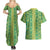 Hawaii Lei with Tribal Quilt Motif Couples Matching Summer Maxi Dress and Hawaiian Shirt