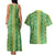 Hawaii Lei with Tribal Quilt Motif Couples Matching Tank Maxi Dress and Hawaiian Shirt