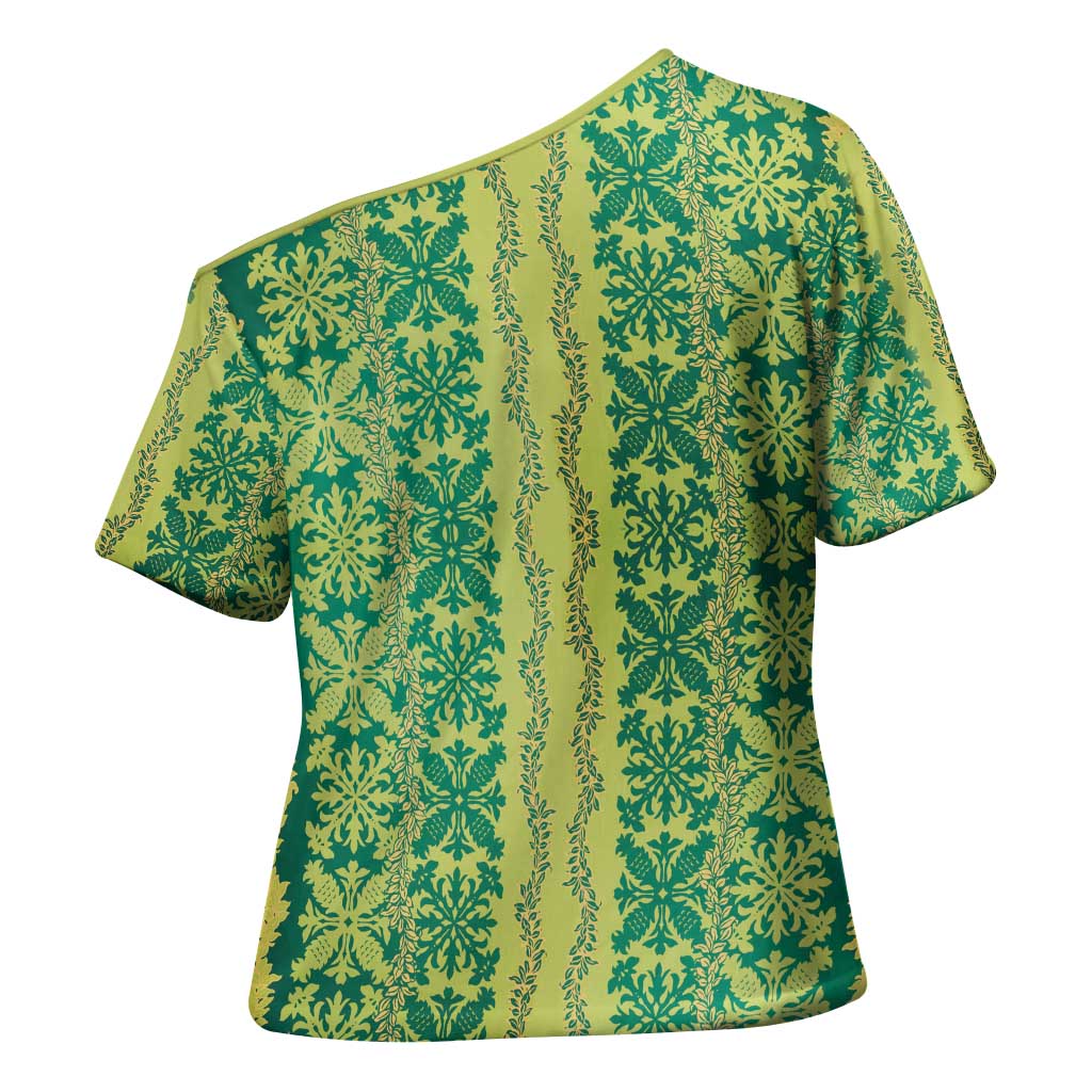 Hawaii Lei with Tribal Quilt Motif Cross Shoulder Shirt LT9 - Polynesian Pride