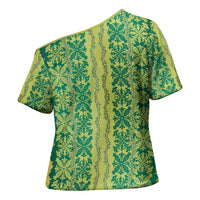 Hawaii Lei with Tribal Quilt Motif Cross Shoulder Shirt LT9 - Polynesian Pride