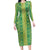 Hawaii Lei with Tribal Quilt Motif Family Matching Long Sleeve Bodycon Dress and Hawaiian Shirt