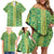 Hawaii Lei with Tribal Quilt Motif Family Matching Off Shoulder Short Dress and Hawaiian Shirt