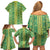 Hawaii Lei with Tribal Quilt Motif Family Matching Off Shoulder Short Dress and Hawaiian Shirt