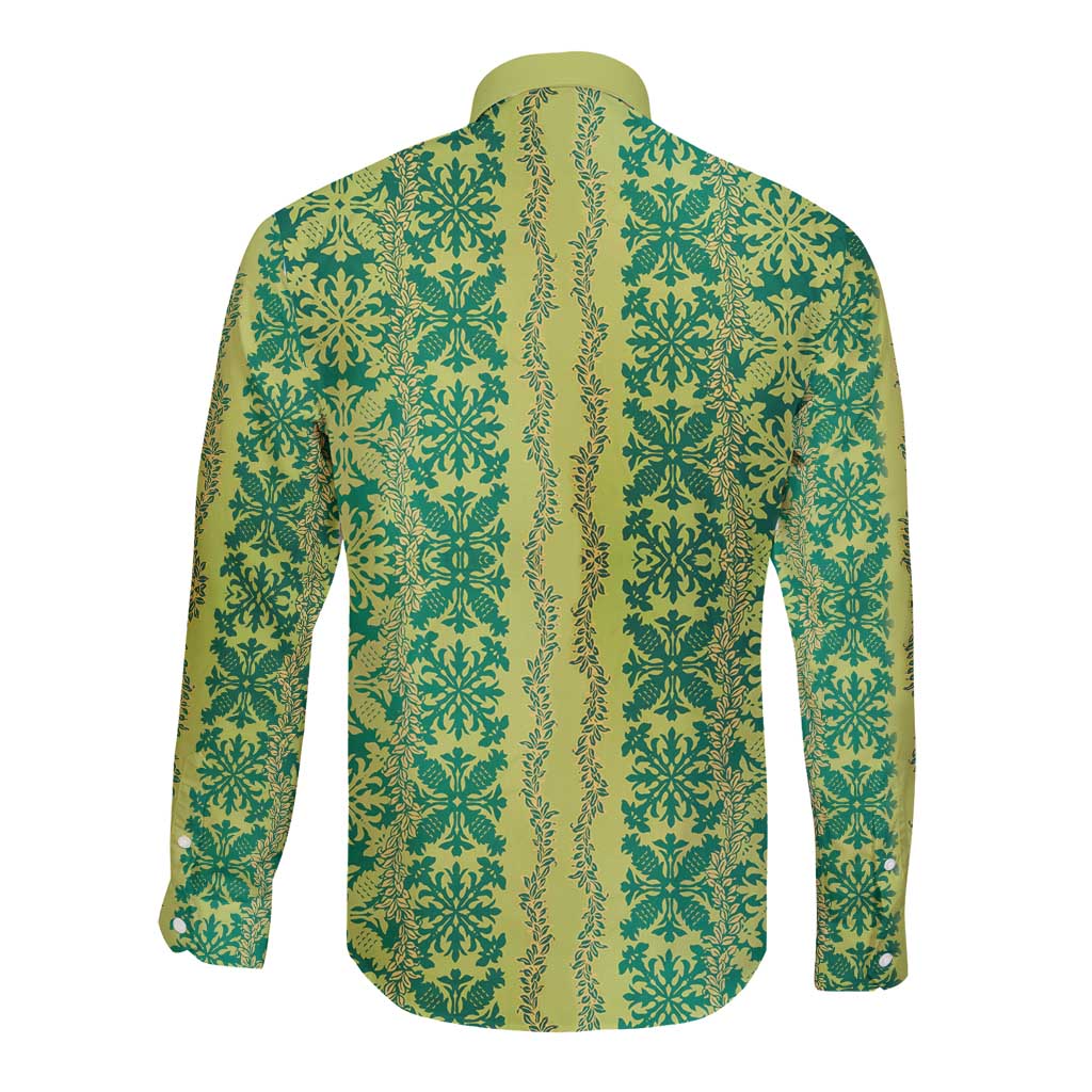 Hawaii Lei with Tribal Quilt Motif Long Sleeve Button Shirt