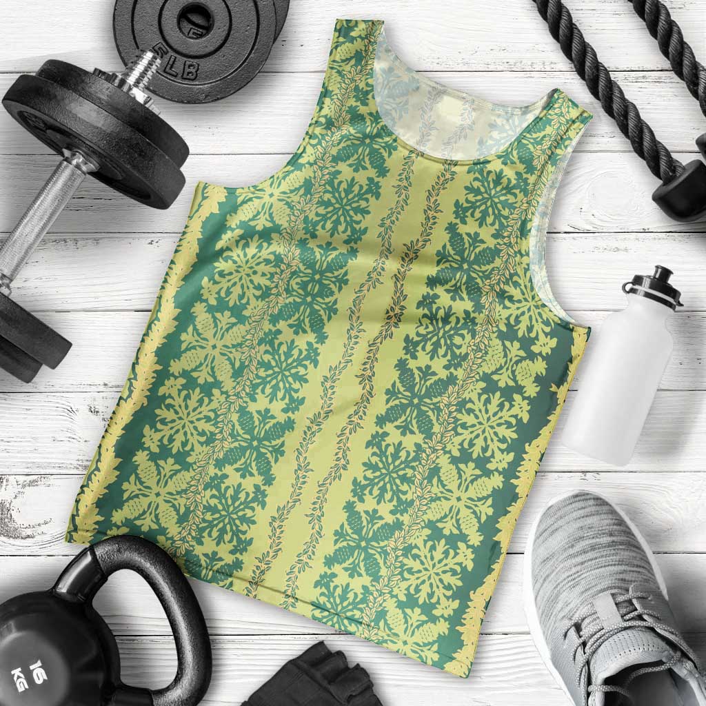 Hawaii Lei with Tribal Quilt Motif Men Tank Top
