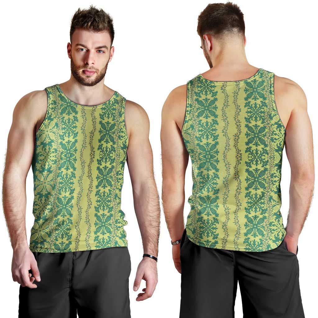 Hawaii Lei with Tribal Quilt Motif Men Tank Top