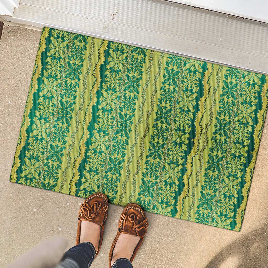 Hawaii Lei with Tribal Quilt Motif Rubber Doormat