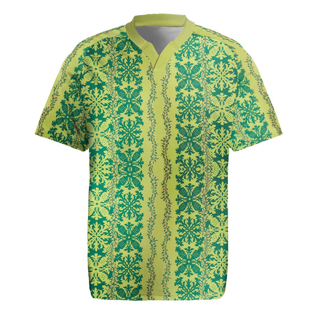 Hawaii Lei with Tribal Quilt Motif Rugby Jersey