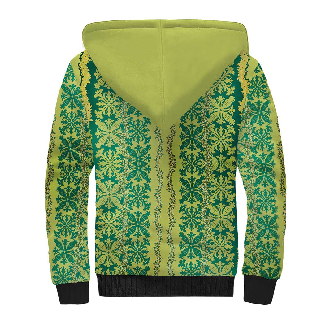 Hawaii Lei with Tribal Quilt Motif Sherpa Hoodie