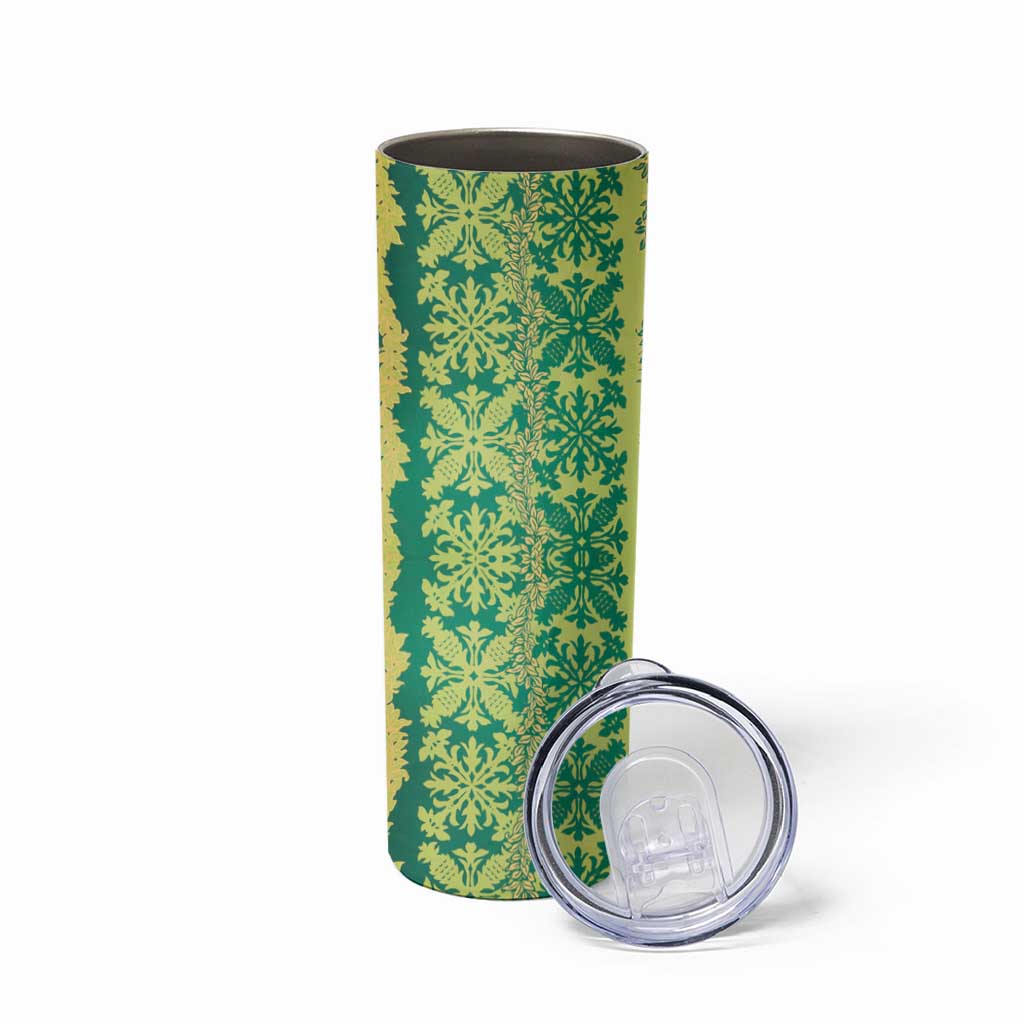 Hawaii Lei with Tribal Quilt Motif Skinny Tumbler