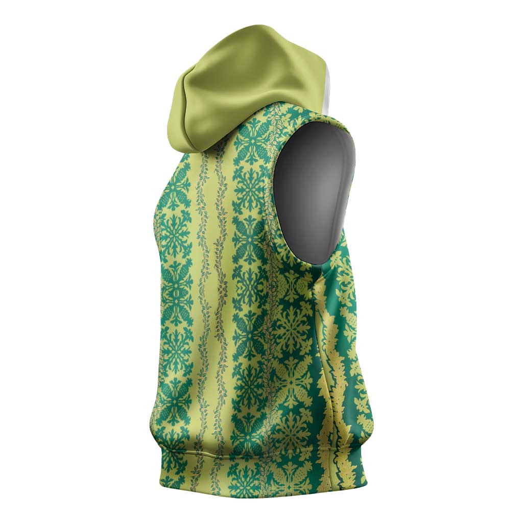 Hawaii Lei with Tribal Quilt Motif Sleeveless Hoodie - Polynesian Pride