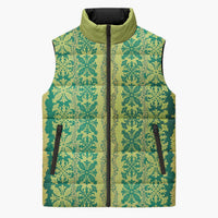 Hawaii Lei with Tribal Quilt Motif Sleeveless Puffer Jacket LT9 Unisex Green - Polynesian Pride