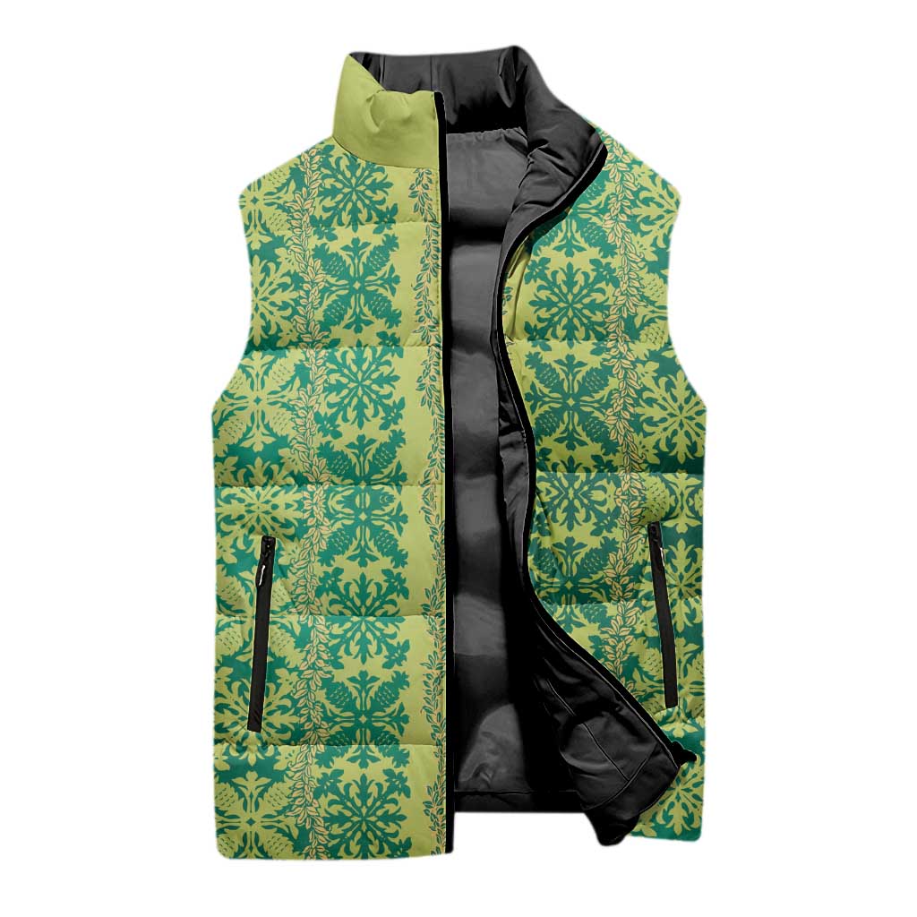 Hawaii Lei with Tribal Quilt Motif Sleeveless Puffer Jacket LT9 - Polynesian Pride