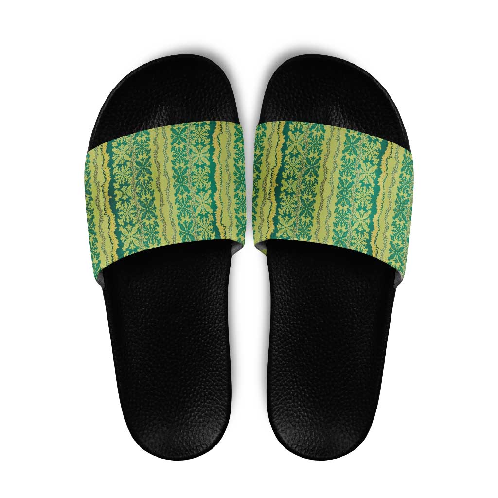 Hawaii Lei with Tribal Quilt Motif Slide Sandals - Polynesian Pride