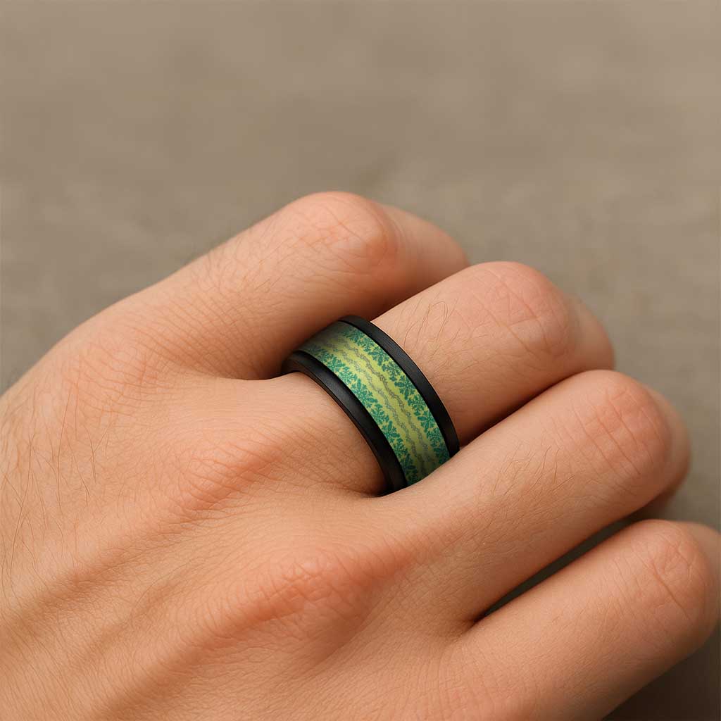 Hawaii Lei with Tribal Quilt Motif Spinner Ring - Polynesian Pride