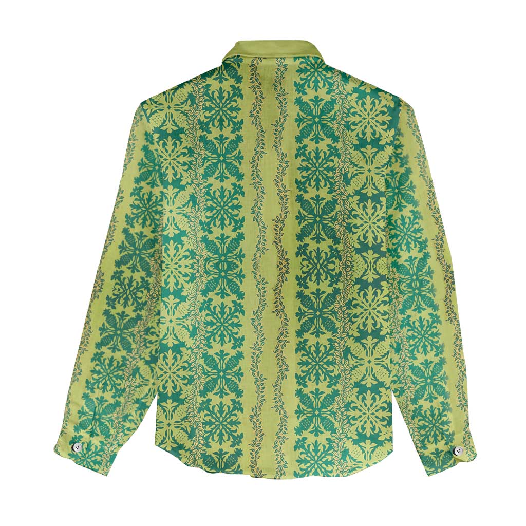 Hawaii Lei with Tribal Quilt Motif Women Casual Shirt