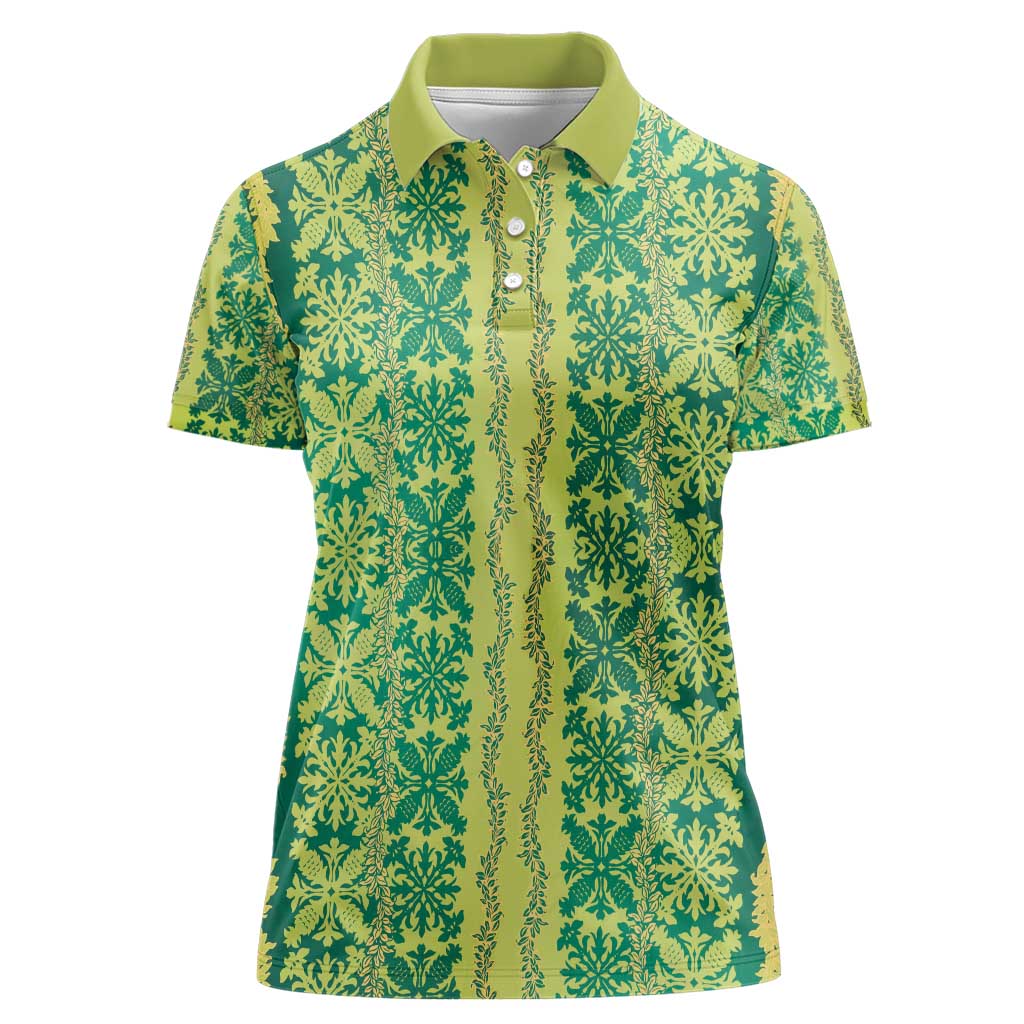 Hawaii Lei with Tribal Quilt Motif Women Polo Shirt