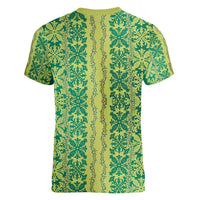 Hawaii Lei with Tribal Quilt Motif Women V-Neck T-Shirt