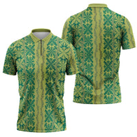 Hawaii Lei with Tribal Quilt Motif Zipper Polo Shirt - Polynesian Pride