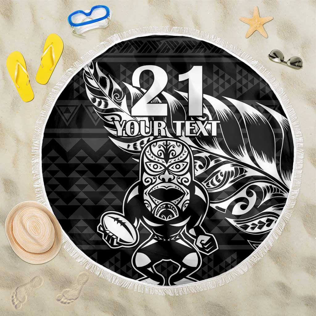 New Zealand Rugby Warrior Custom Beach Blanket Black Fern Taniko Motif