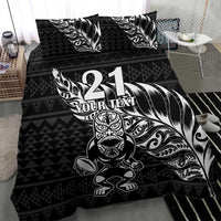 New Zealand Rugby Warrior Custom Bedding Set Black Fern Taniko Motif
