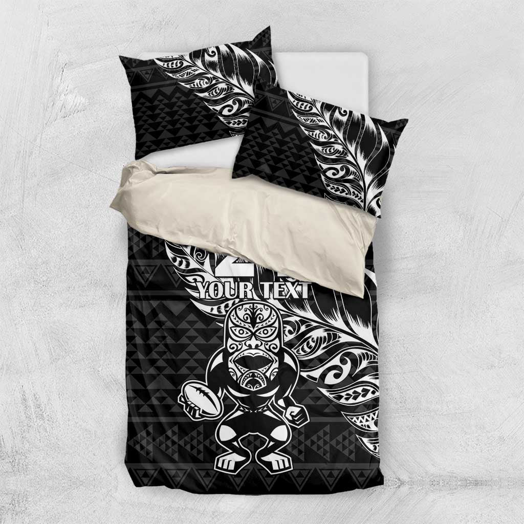 New Zealand Rugby Warrior Custom Bedding Set Black Fern Taniko Motif