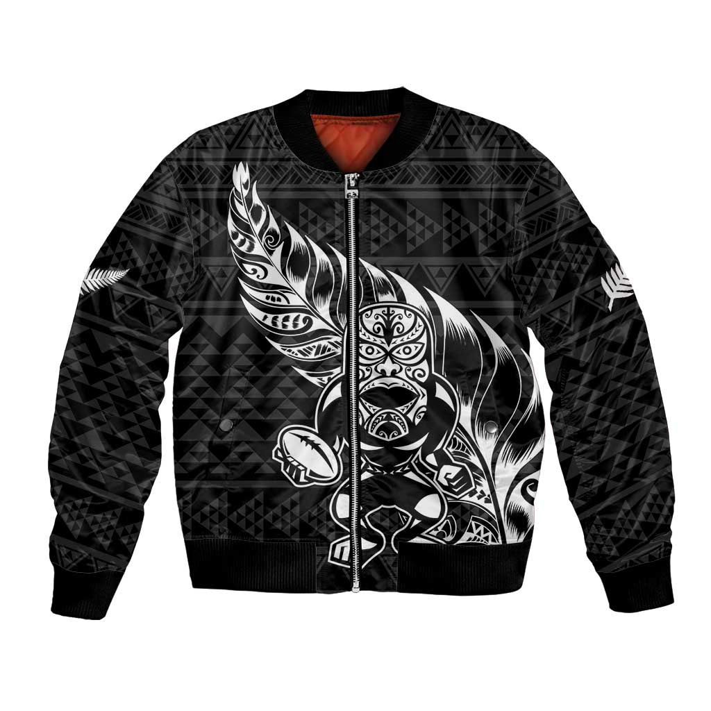 New Zealand Rugby Warrior Custom Bomber Jacket Black Fern Taniko Motif