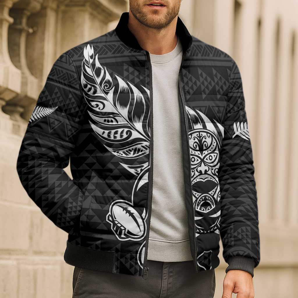 New Zealand Rugby Warrior Custom Bomber Puffer Jacket Black Fern Taniko Motif - Polynesian Pride