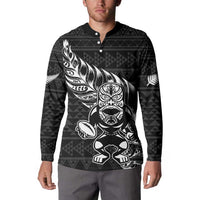 New Zealand Rugby Warrior Custom Button Sweatshirt Black Fern Taniko Motif
