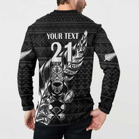 New Zealand Rugby Warrior Custom Button Sweatshirt Black Fern Taniko Motif
