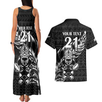 New Zealand Rugby Warrior Custom Couples Matching Tank Maxi Dress and Hawaiian Shirt Black Fern Taniko Motif