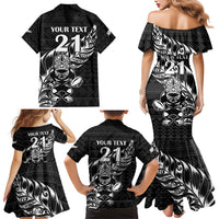 New Zealand Rugby Warrior Custom Family Matching Mermaid Dress and Hawaiian Shirt Black Fern Taniko Motif