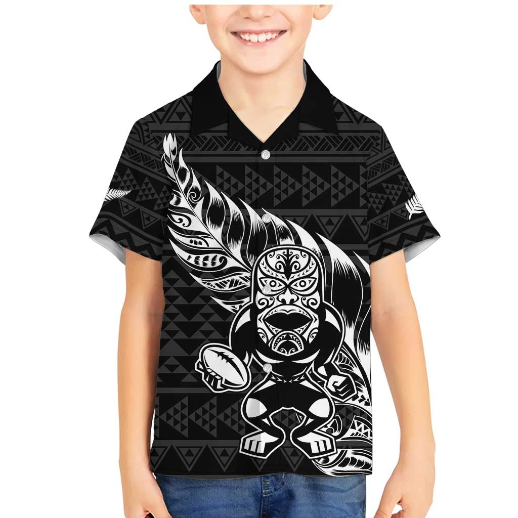 New Zealand Rugby Warrior Custom Family Matching Mermaid Dress and Hawaiian Shirt Black Fern Taniko Motif