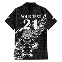 New Zealand Rugby Warrior Custom Family Matching Puletasi and Hawaiian Shirt Black Fern Taniko Motif