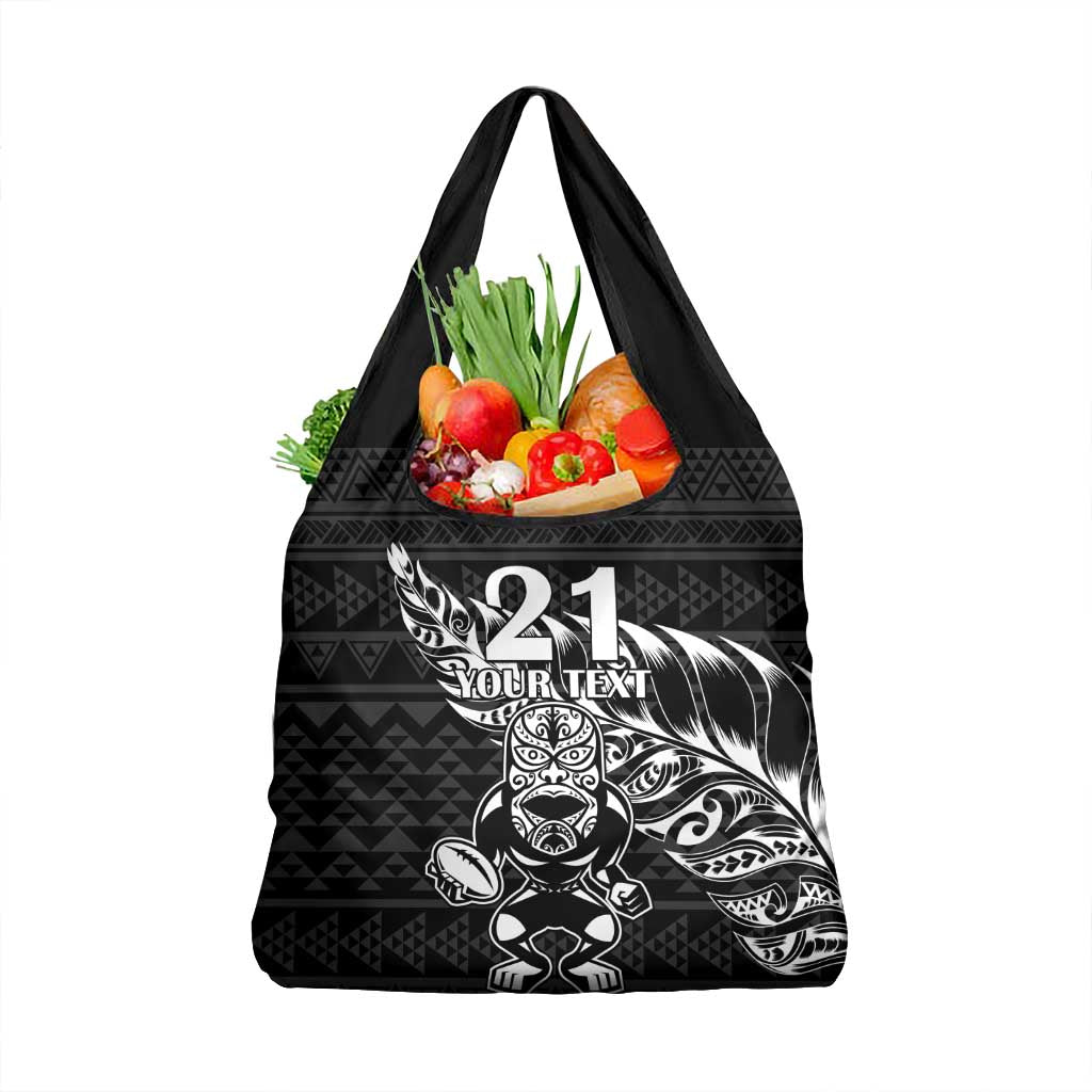 New Zealand Rugby Warrior Custom Grocery Bag Black Fern Taniko Motif
