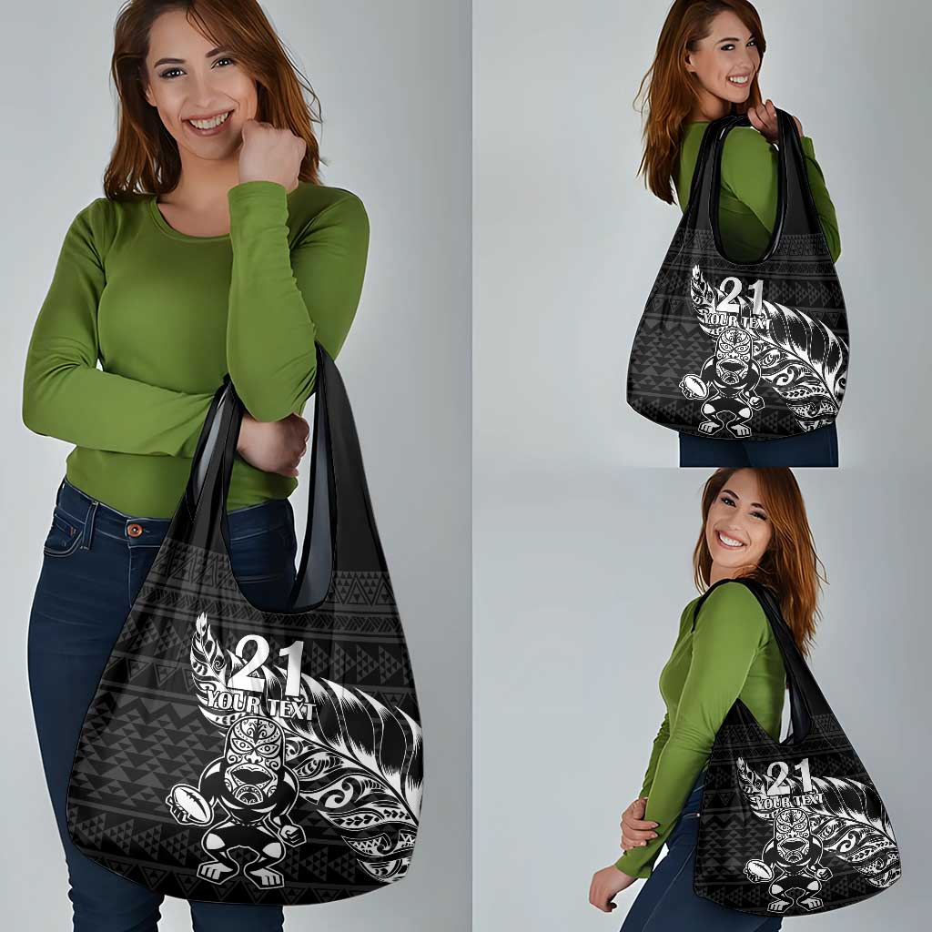 New Zealand Rugby Warrior Custom Grocery Bag Black Fern Taniko Motif