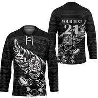 New Zealand Rugby Warrior Custom Hockey Jersey Black Fern Taniko Motif - Polynesian Pride