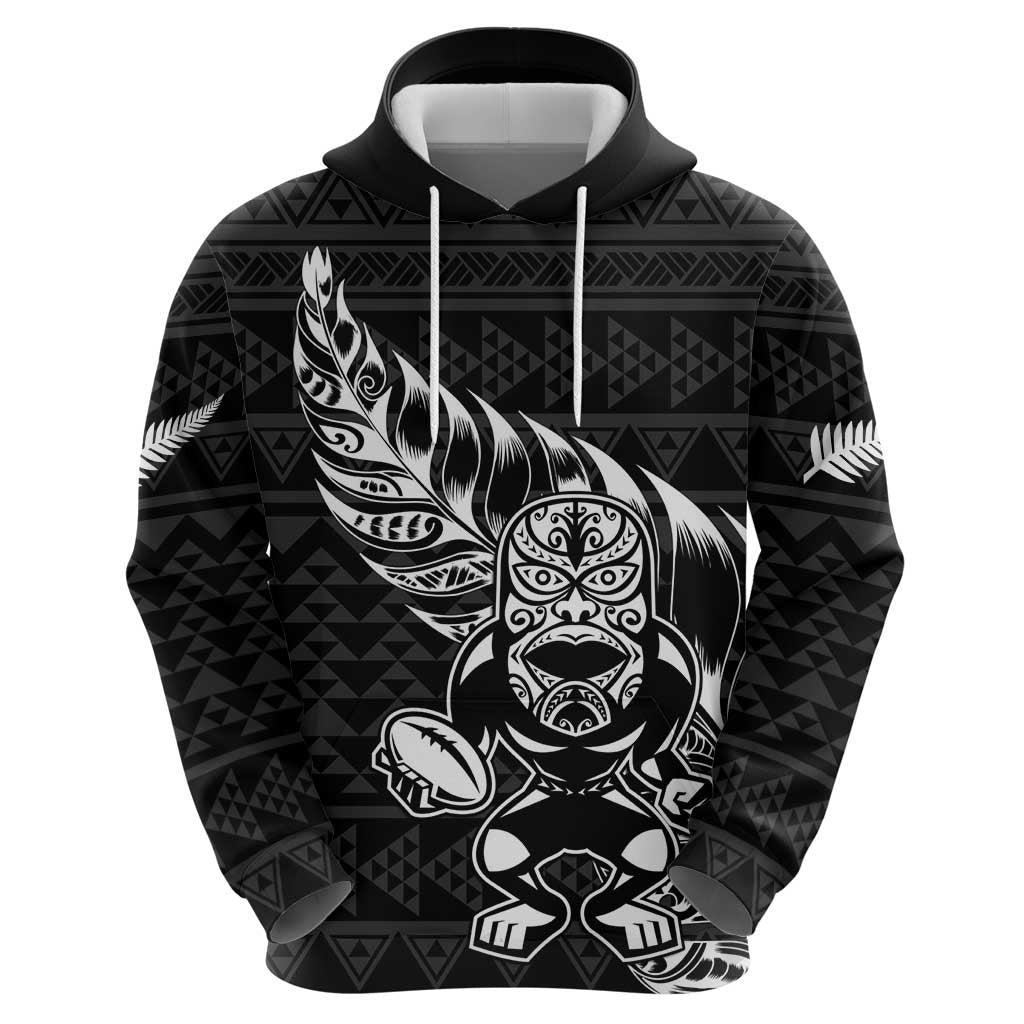 New Zealand Rugby Warrior Custom Hoodie Black Fern Taniko Motif