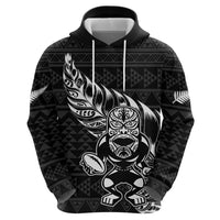 New Zealand Rugby Warrior Custom Hoodie Black Fern Taniko Motif