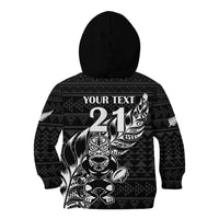 New Zealand Rugby Warrior Custom Kid Hoodie Black Fern Taniko Motif