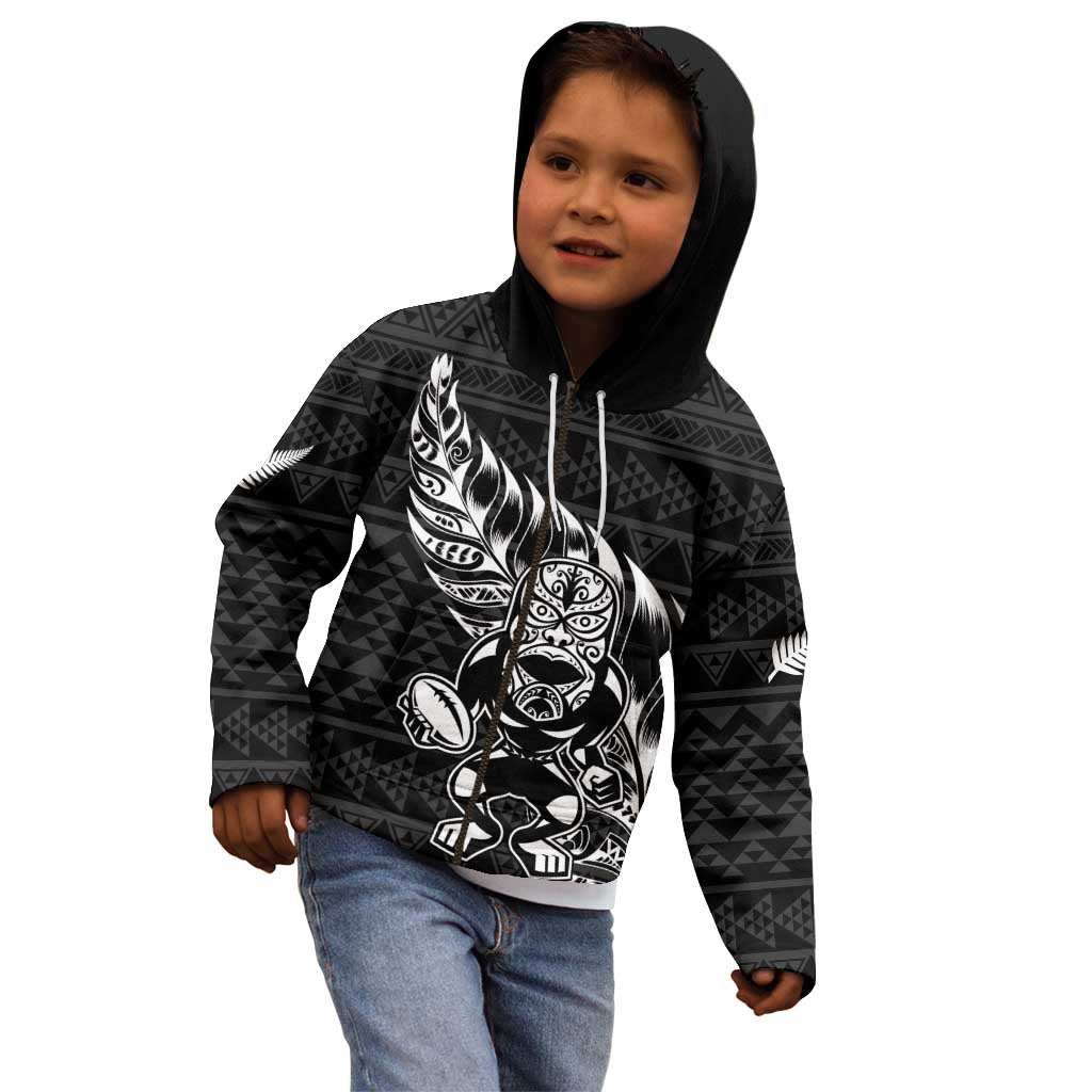 New Zealand Rugby Warrior Custom Kid Hoodie Black Fern Taniko Motif