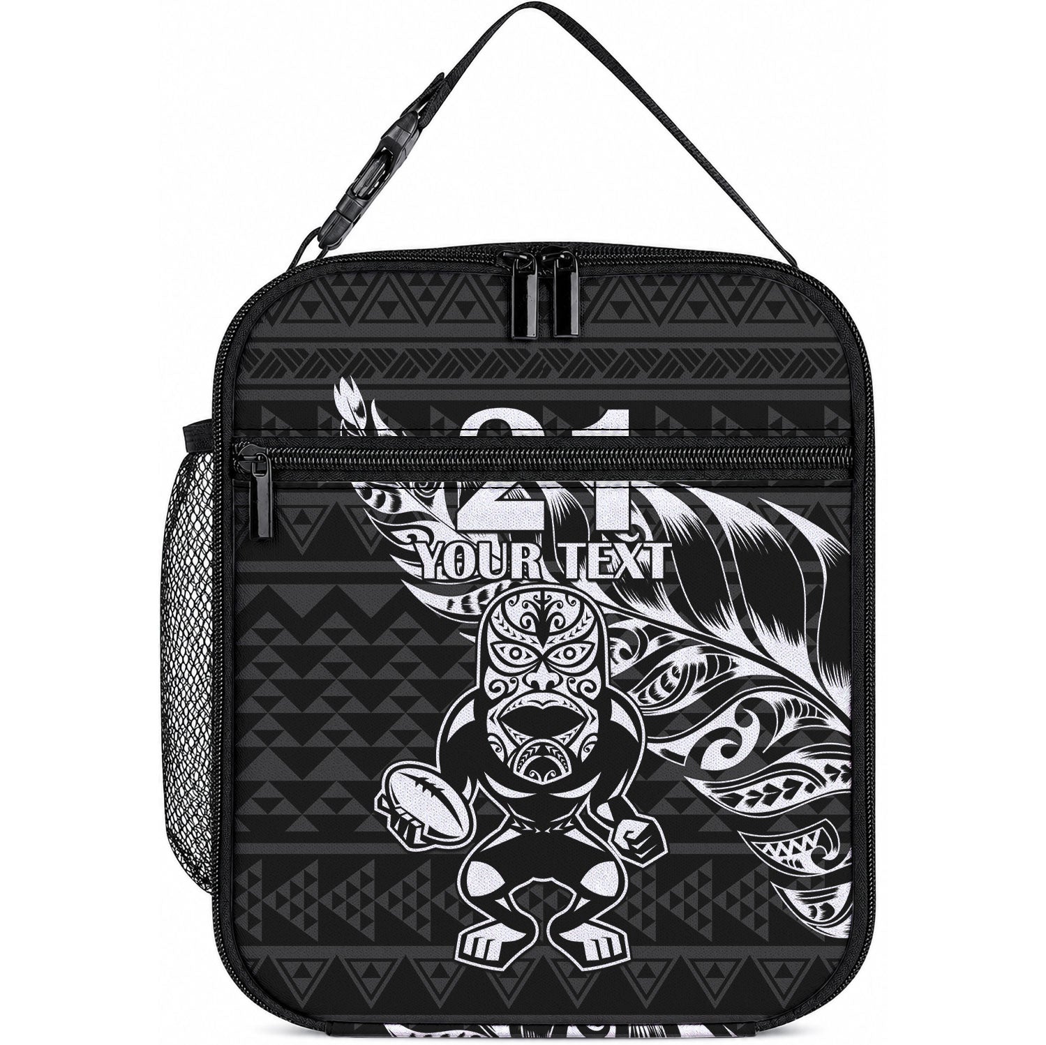 New Zealand Maori Rugby Warrior Custom Lunch Bag Black Fern Taniko Motif LT9 10.2 × 8.3 × 4.3 inch Black - Polynesian Pride