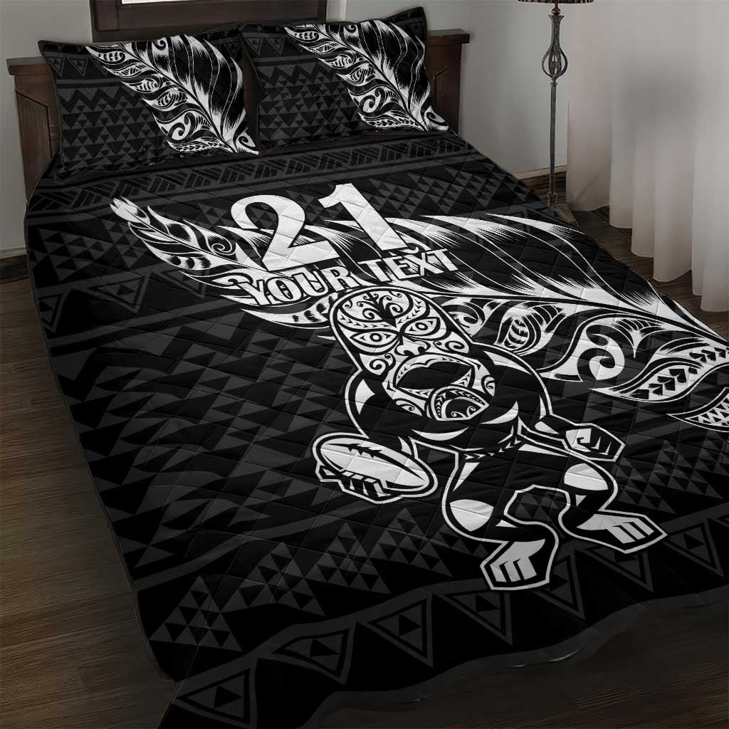 New Zealand Rugby Warrior Custom Quilt Bed Set Black Fern Taniko Motif