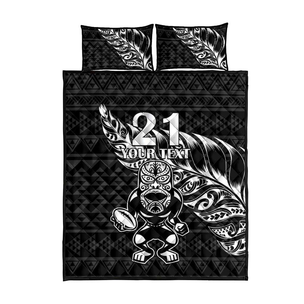 New Zealand Rugby Warrior Custom Quilt Bed Set Black Fern Taniko Motif