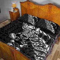 New Zealand Rugby Warrior Custom Quilt Bed Set Black Fern Taniko Motif
