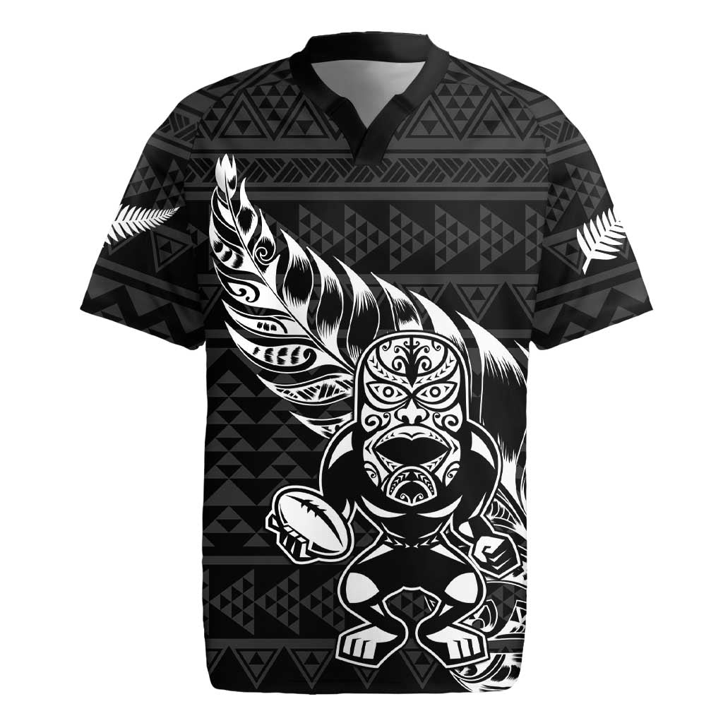 New Zealand Rugby Warrior Custom Rugby Jersey Black Fern Taniko Motif